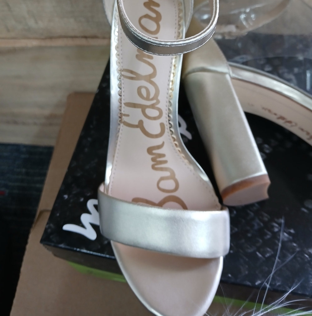 Sam Edelman Light Gold Leather Yaro Block Heel Ankle Strap Sandals NWB Size 5m - Picture 9 of 11